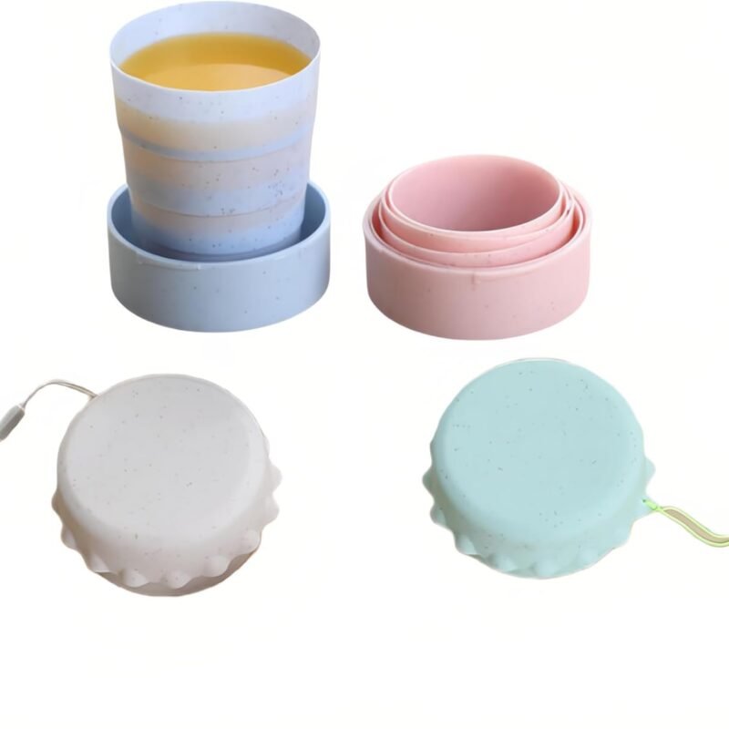 Collapsible Travel Cup 4-Pack, 130ml Foldable Water Cup with Lid & Carabiner, Leak-Proof Portable Drinking Cup for Camping, Hiking, Travel - BPA-Free PP (Blue/Pink/Beige/Green)