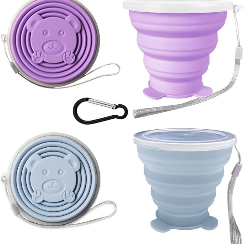Collapsible Cups-Silicone Foldable Cup-Expandable Folding DrinkingCup Reusable Portable Mugs-Cup For Travel, Camping, Hiking, Beach, Holiday Vacation, Outdoor Sports (PurpleBlue)