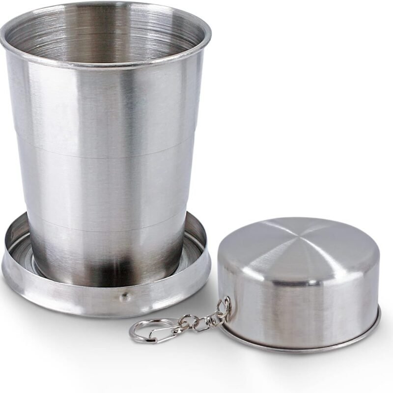 5oz Collapsible Travel Cup With Keychain, Stainless Steel Folding Camping Cup Portable Drinking Mug For Hiking, Picnic and other Outdoor Activities, 150ml