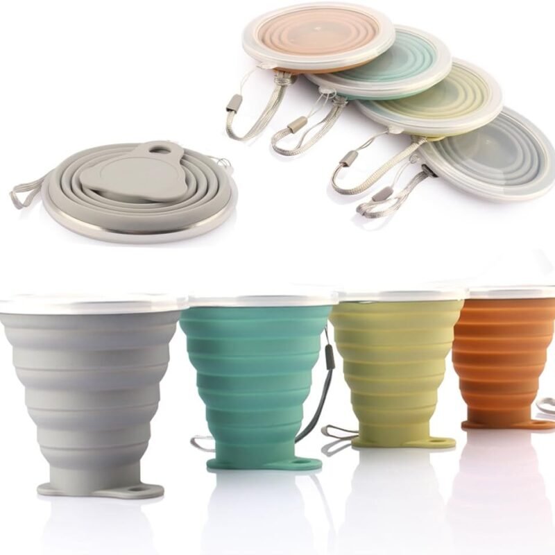 Silicone Collapsible Travel Cup - Silicone Folding Camping Cup with Lids - Expandable Drinking Cup Set - Portable, Graduated [9.22oz]