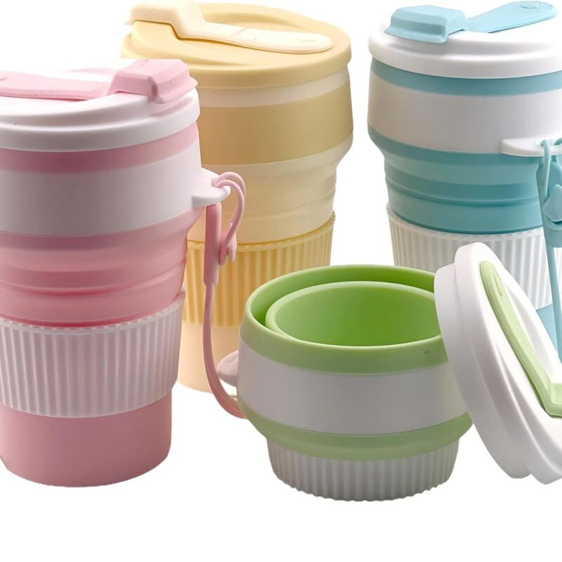 4-Pack Collapsible Cup Reusable – 12oz Leakproof Travel Coffee Mug, Silicone, Foldable & Portable for Hiking, Camping, Office | Lightweight, Heat-Resistant, Easy to Clean, Outdoor & Travel Cup